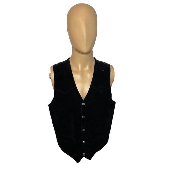 VTG MODAL of NEW YORK Black Leather Cut to Fit Dress Vest Snap Buttons Medium - Picture 2 of 6